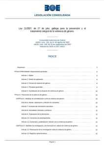 Ley 11 2007, de 27 de julio, gallega para la prevención y el tratamiento integral de la violencia de género de Galicia