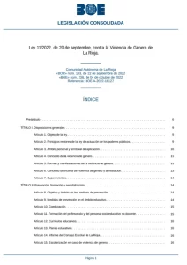 Ley 11 2022, de 20 de septiembre, contra la Violencia de Género de La Rioja