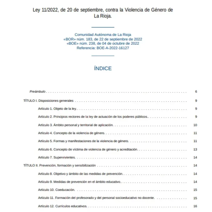Ley 11 2022, de 20 de septiembre, contra la Violencia de Género de La Rioja