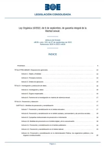 Ley Orgánica 10 2022, de 6 de septiembre, de garantía integral de la libertad sexual